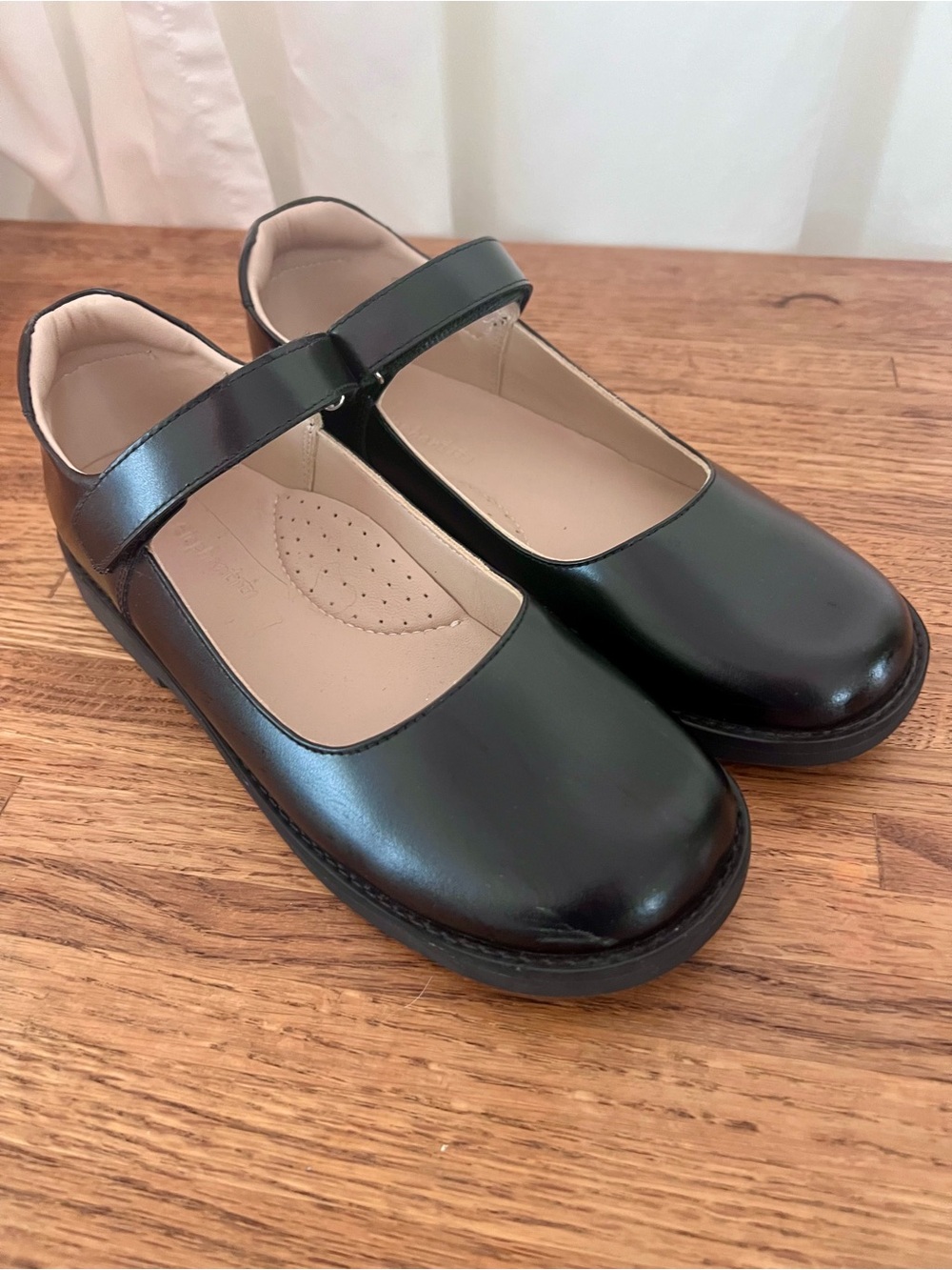 Elephantito Girls Size 3 Smooth Black Leather Mary Jane’s With Velcro Straps